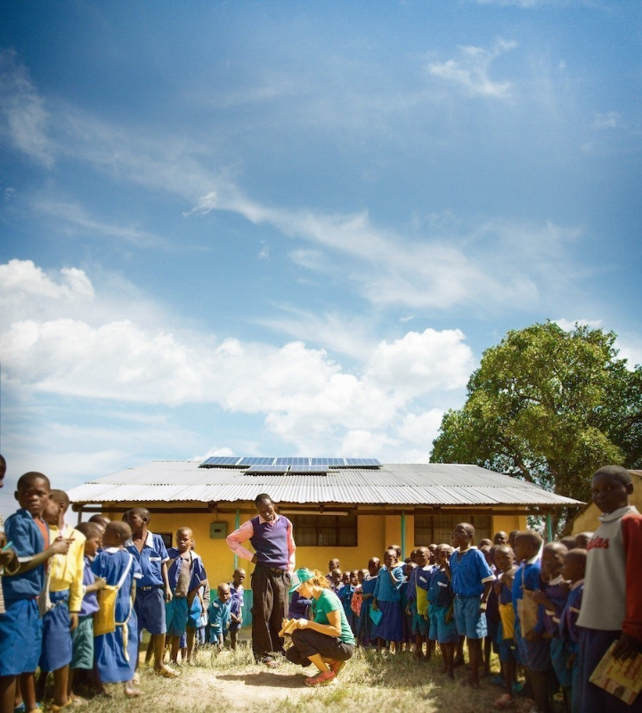 SolarCity's Alex Webster explains solar energy to students in Matate, Kenya. 